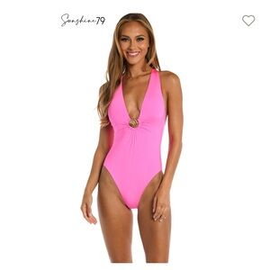 LaBlanca Sunshine 79 Sunshine Solids Keyhole V-Plunge One Piece - Electric Pink